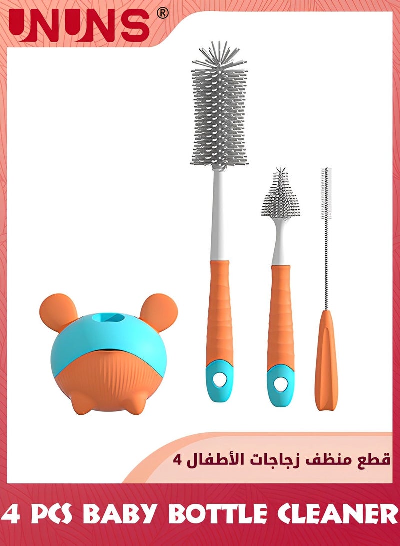 UNUNS Bottle Cleaning Brush Set With Standing Holder,Silicone Baby Cleaner Brushes,Teat Straw Feeding Brus,Cleaning Tools For Bottles,Sports Bottle,Vase,Orange - Image 1