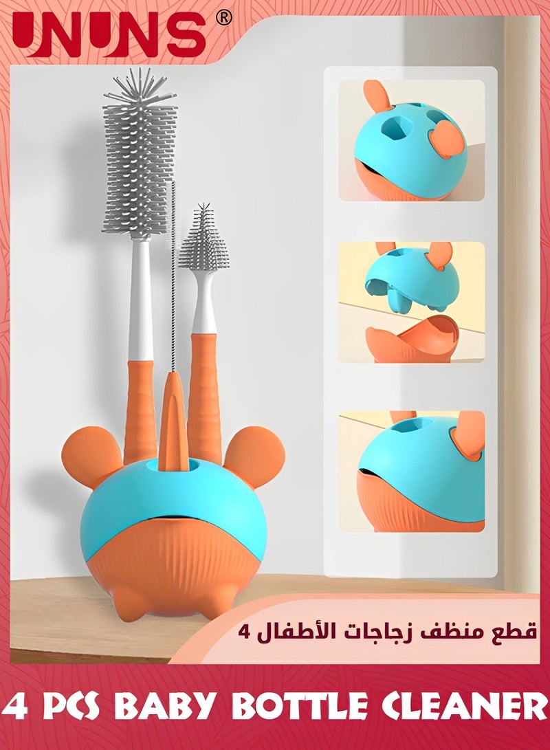 UNUNS Bottle Cleaning Brush Set With Standing Holder,Silicone Baby Cleaner Brushes,Teat Straw Feeding Brus,Cleaning Tools For Bottles,Sports Bottle,Vase,Orange - Image 2