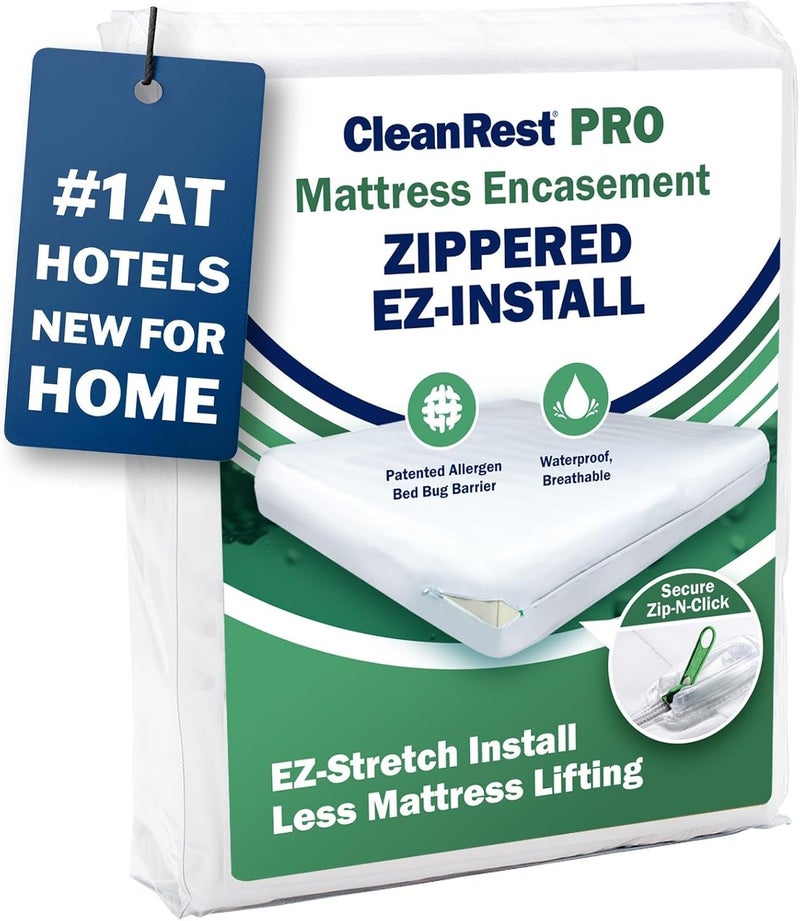 CleanRest PRO Mattress Encasement (Zippered Protector) with Patented Zip-N-Click Closure for Secure Bed Bug Protection - Queen Size - Image 1