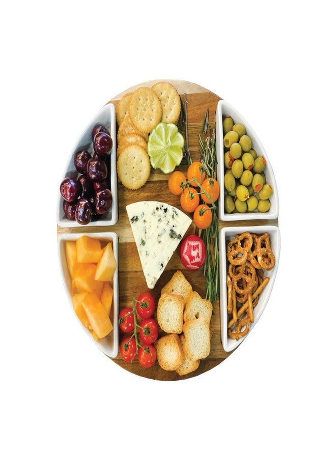 JS Gourmet Acacia Cheese Board with 4 Ceramic Bowls and 2 Gold Cheese Knives, Round Charcuterie Board Ideal for Effortless Entertaining and Elegant Serving - Image 3