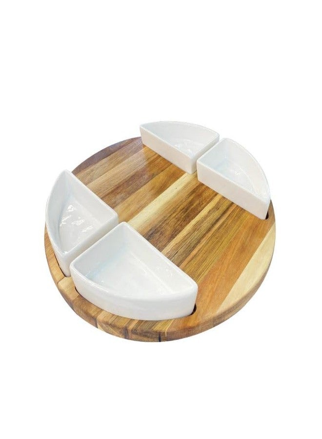 JS Gourmet Acacia Cheese Board with 4 Ceramic Bowls and 2 Gold Cheese Knives, Round Charcuterie Board Ideal for Effortless Entertaining and Elegant Serving - Image 2