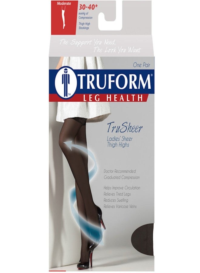 Truform Sheer Compression Stockings, 30-40 mmHg, Women's Thigh High Length, 30 Denier, Black, Medium - Image 3