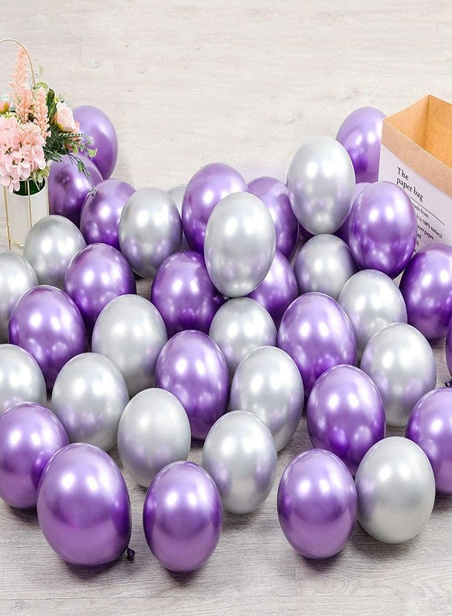 Flyloons 100 pcs Purple and Silver Chrome Balloons for Birthday decoration celebration Anniversary baby shower Girls Boys Men Women - Image 1