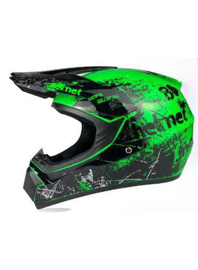 ABS Motorcycle Off-Road Half Helmet, Four Seasons, Bright Green Floral, Includes Goggles, Mask & Gloves