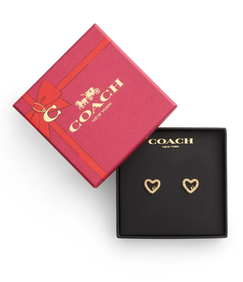 كوتش Signature Pavé Heart Stud Earrings