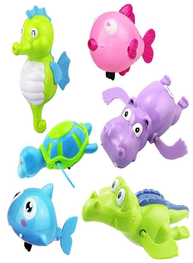SPADORIVE Floating Wind-up Bath Water Toys - 6 Pcs Sea Animal Bath Toy for Kids and Toddlers - Turtle Hippo Crocodile Hippocampus Fish, Bathtub Playset Clockwor - Image 1