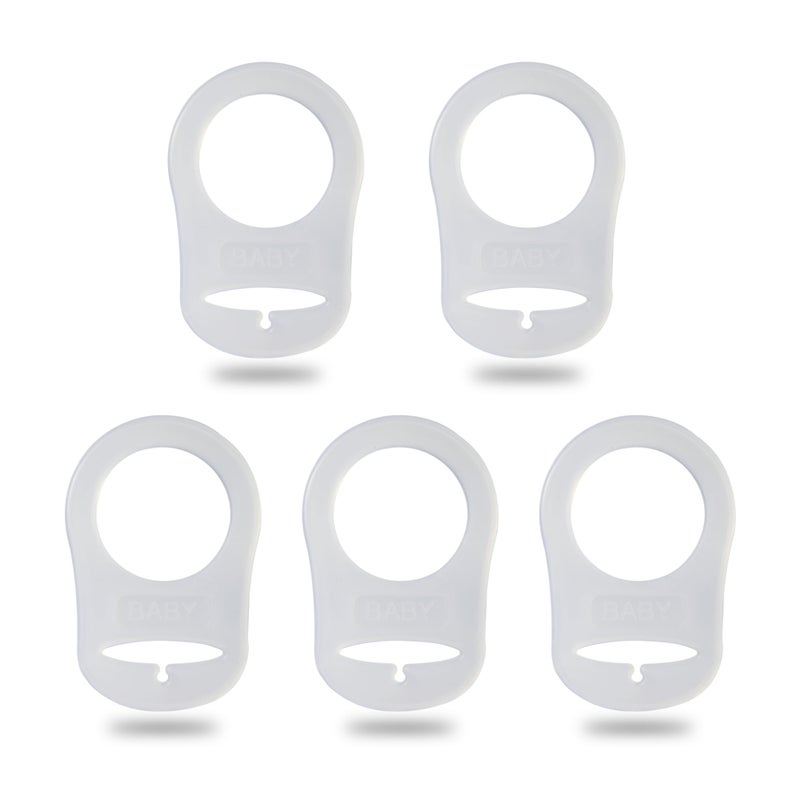 Demearly 5 Pack Clean Pacifier Clip Silicone Adapter Holder Rings for Pacifier (Food Grade, Clear) - Image 1