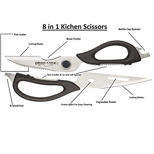 Ergo Chef مقص المطبخ متعدد الاستخدامات من إيرغو شيف قابل للفصل للدواجن والأسماك والخضروات ومزيل الأعشاب وفتاحة زجاجات (أسود) - Image 2