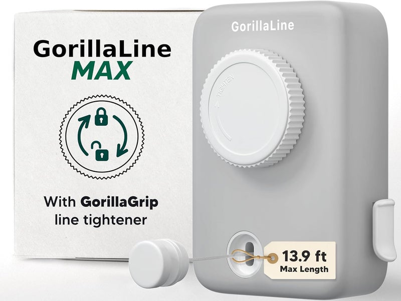 GorillaLine Max - Retractable Clothesline Indoor Outdoor Clothes Line - Heavy Duty Clothes Drying Laundry Line - Wall Mounted Drying Rack - Air Dry Clothing - Max Tighten with GorillaGrip - Image 1
