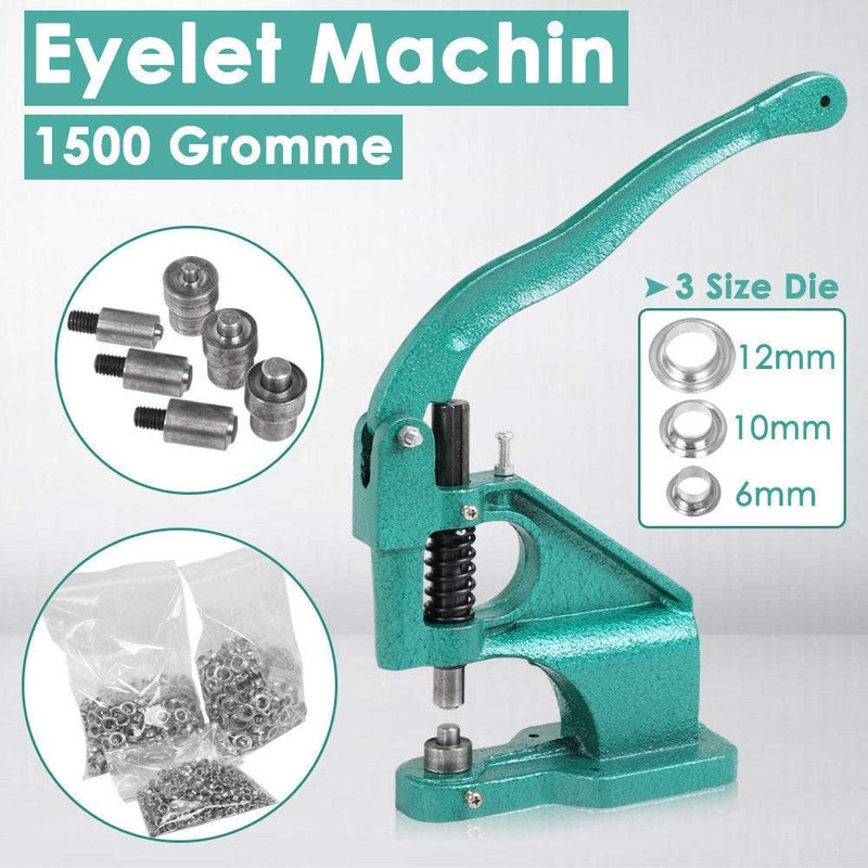 klarako Hand Press Grommet Machine, Heavy Duty Grommet Eyelet Rivet Press Machine Industrial Table Mount Hole Punch Tool Kit with 3 Dies and 1500 Grommets for DIY Craft - Image 2