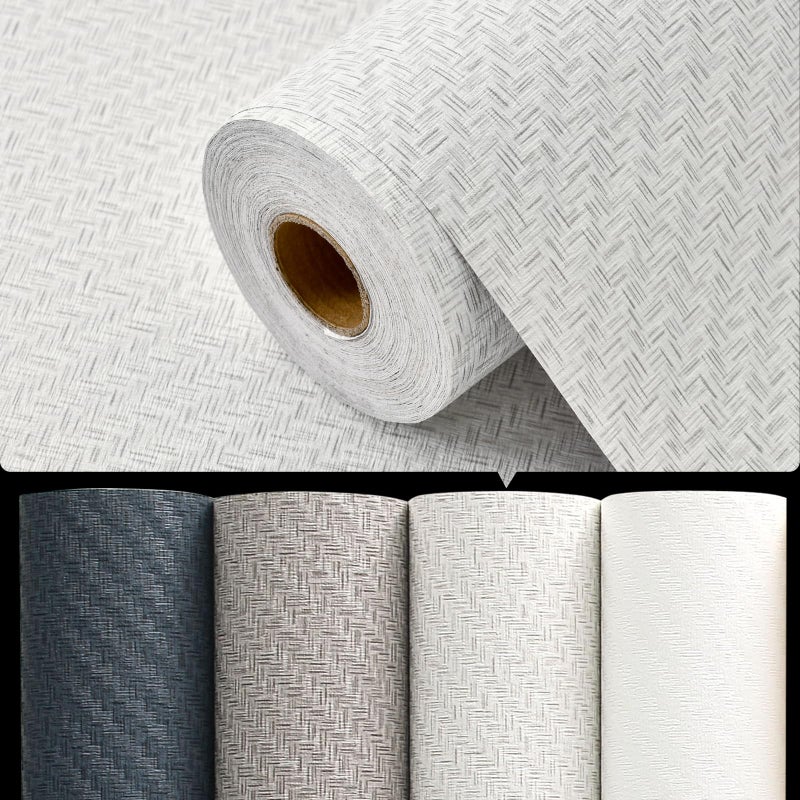 Haimin Fabric Wallpaper Textured Contact Paper (24in X 393in) Grasscloth Wallpaper Peel and Stick Faux Linen Wall Paper Waterproof Vinyl Self Adhesive (Light Gray) - Image 5