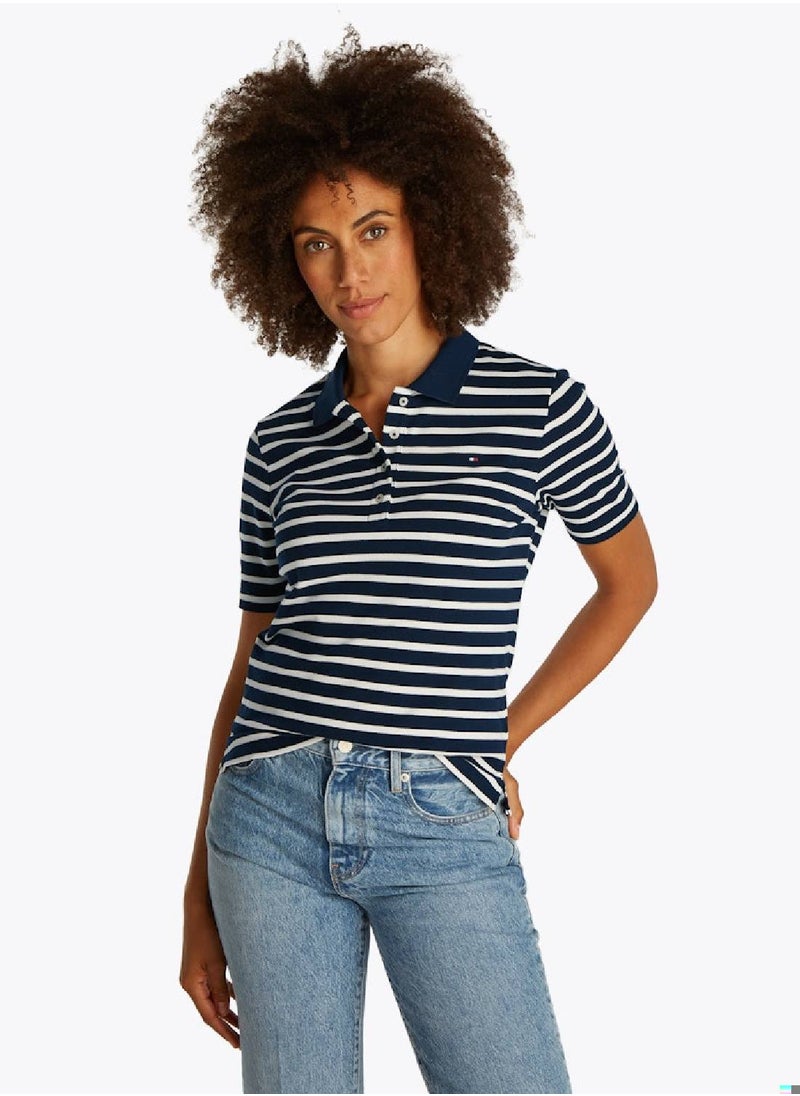 TOMMY HILFIGER Women's 1985 Collection Regular Fit Polo Shirt - Cotton, Blue  - Image 1