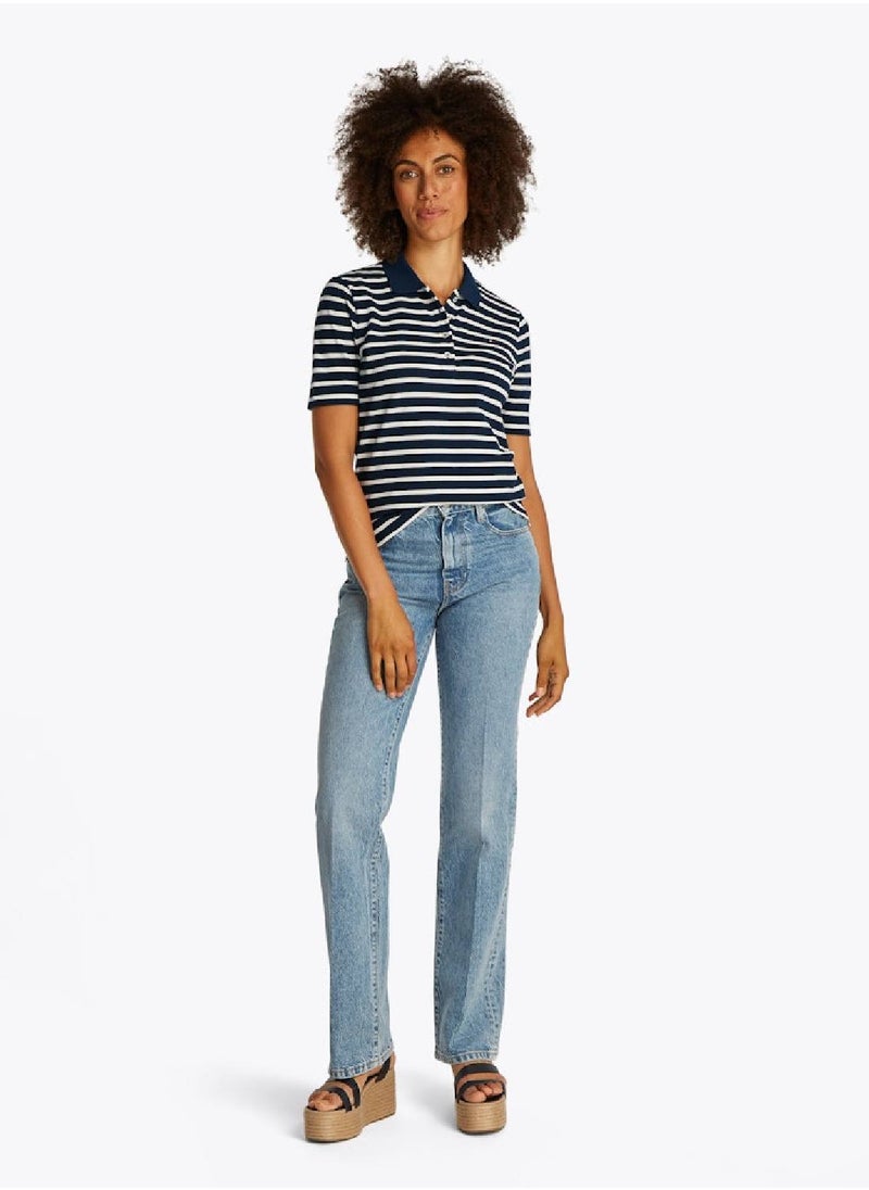 TOMMY HILFIGER Women's 1985 Collection Regular Fit Polo Shirt - Cotton, Blue  - Image 3