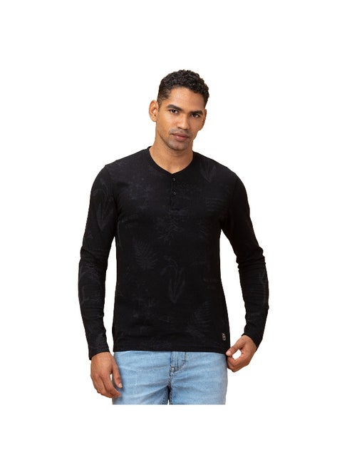 Mens Black Sulpher Henley Neckline with Buttons Long Sleeve T-Shirt