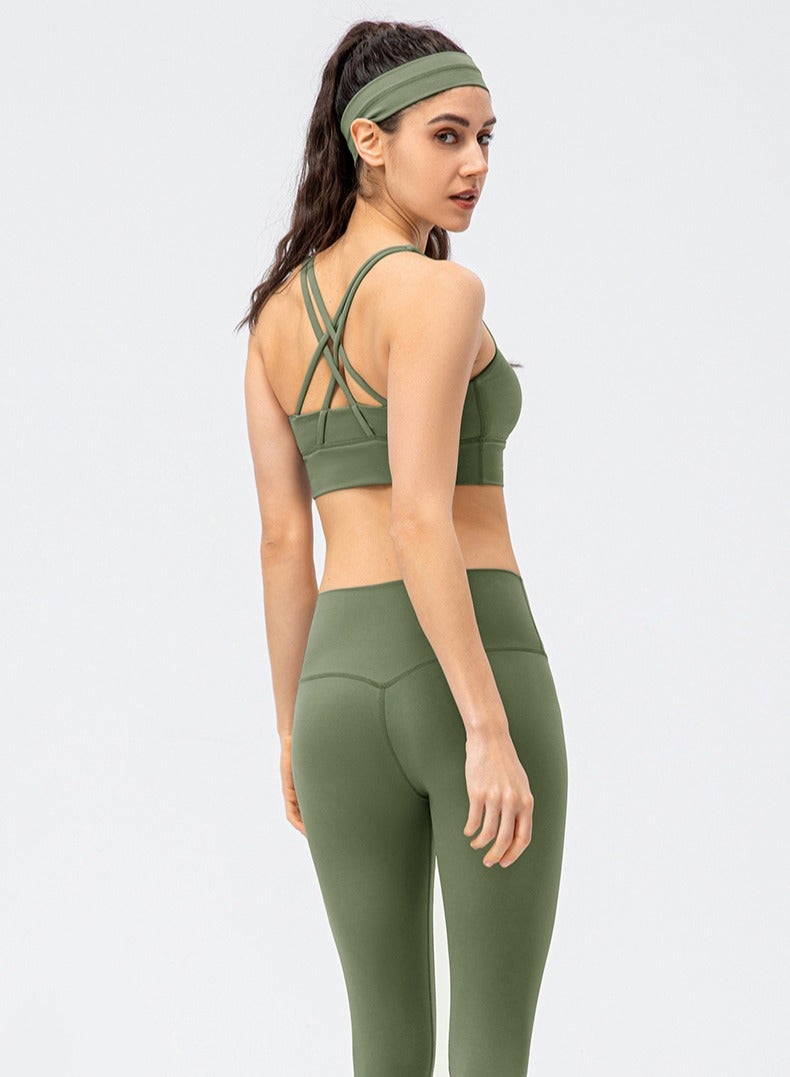 Loquat Double-sided grinding hair shock-proof sports bra high-waist tight pants fitness two-piece set  - Image 2
