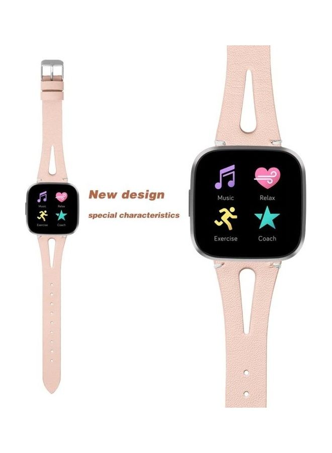NIBEMINENT Leather Middle Opening Watch Strap For Fitbit Versa 2 Pink - Image 3