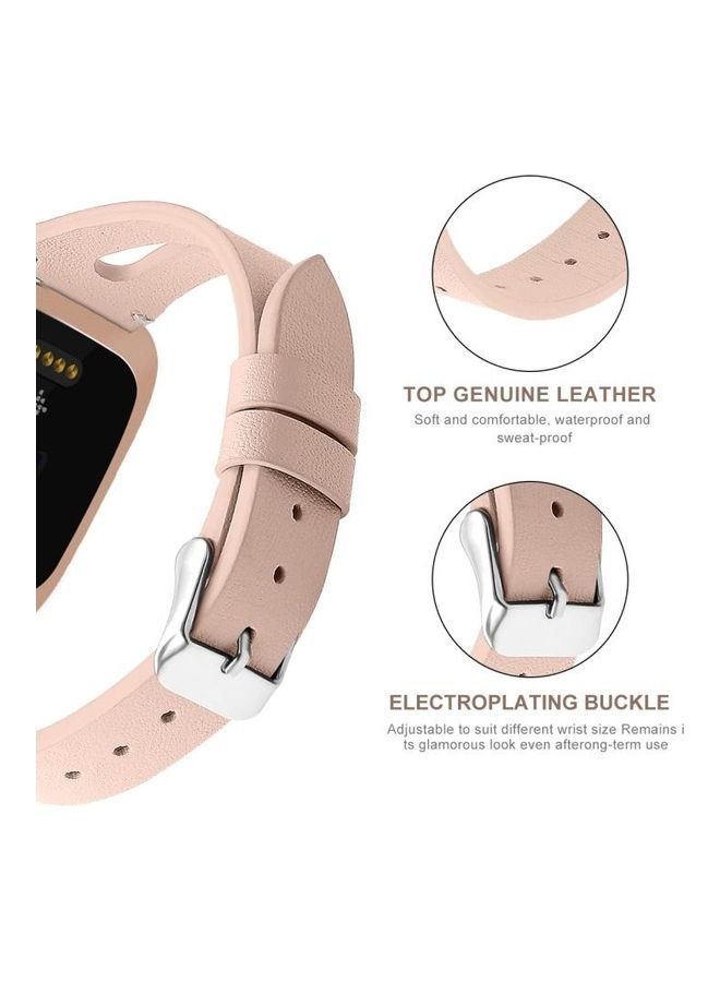 NIBEMINENT Leather Middle Opening Watch Strap For Fitbit Versa 2 Pink - Image 5