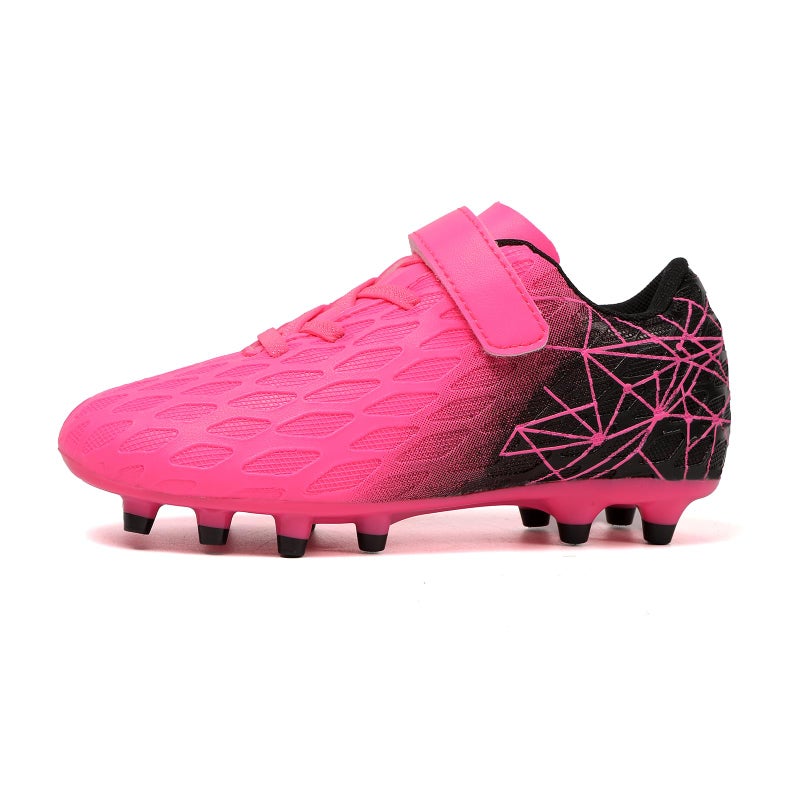 Skerxut Soccer Cleats, Kids Firm Ground Football Shoes, Boys Girls Athletic Outdoor (Black/Pink, Little Kid, 13, Numeric, US Footwear Size System, Medium) - Image 2
