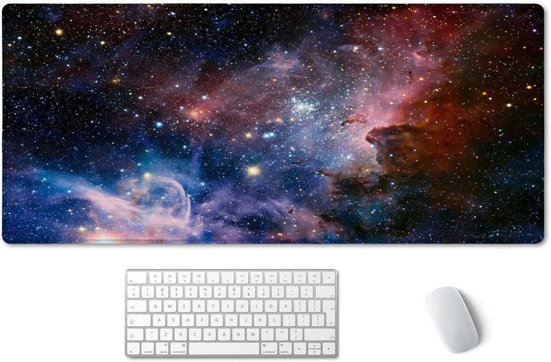 SSOIU Desk Mat,Large Mouse Pad 35.5" x 15.7" XXL Extended Gaming Mouse Pad Mat with Non-Slip Base Stitched Edge Mousepad for Computer,Office,Keyboard and Laptop - Galaxy Nebula Starry Cosmic - Image 1