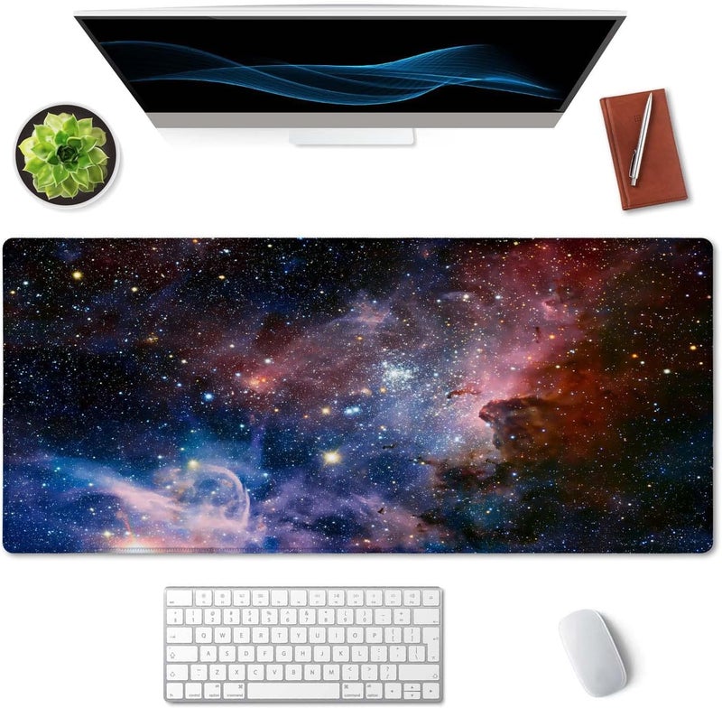 SSOIU Desk Mat,Large Mouse Pad 35.5" x 15.7" XXL Extended Gaming Mouse Pad Mat with Non-Slip Base Stitched Edge Mousepad for Computer,Office,Keyboard and Laptop - Galaxy Nebula Starry Cosmic - Image 3