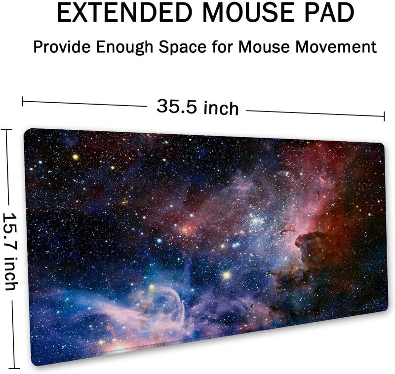 SSOIU Desk Mat,Large Mouse Pad 35.5" x 15.7" XXL Extended Gaming Mouse Pad Mat with Non-Slip Base Stitched Edge Mousepad for Computer,Office,Keyboard and Laptop - Galaxy Nebula Starry Cosmic - Image 2