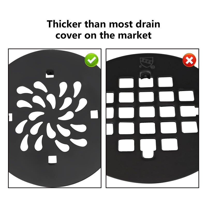 Uni-Green 4-1/4 Inch Round Shower Drain - 2"" No Caulk Pvc Compression Shower Drain 304 Stainless Steel With Waterproof Rubber - Matte Black Strainer For Bathroom - For Shower Base Shower Pan - Image 5