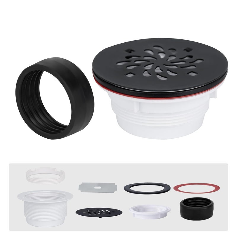 Uni-Green 4-1/4 Inch Round Shower Drain - 2"" No Caulk Pvc Compression Shower Drain 304 Stainless Steel With Waterproof Rubber - Matte Black Strainer For Bathroom - For Shower Base Shower Pan - Image 1