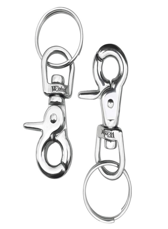 Wicked 316 Stainless Steel 2 5/8” Swivel Eye Trigger Snap Hook and Split Ring - Set of 2 Each - Image 2
