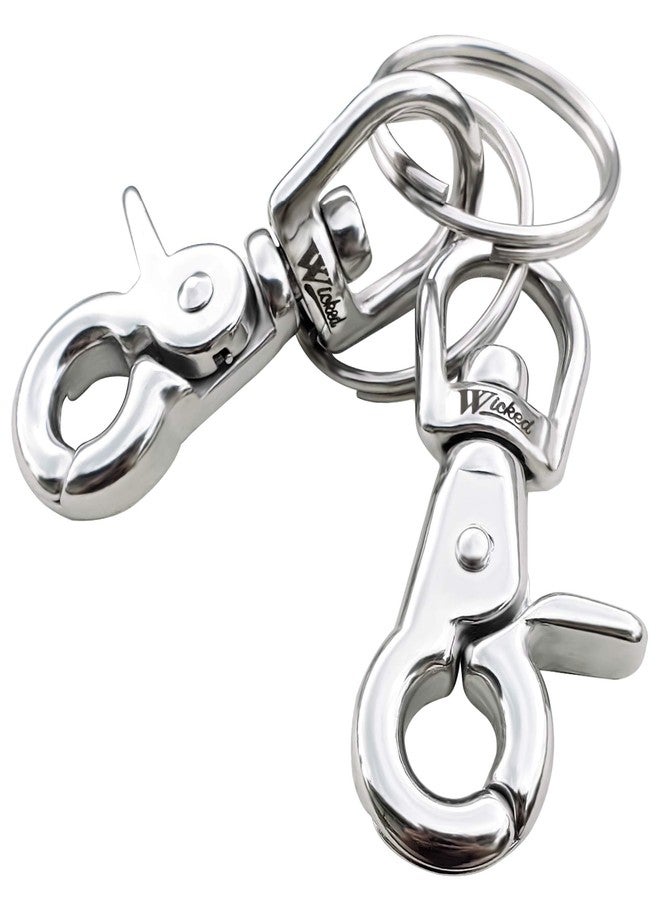 Wicked 316 Stainless Steel 2 5/8” Swivel Eye Trigger Snap Hook and Split Ring - Set of 2 Each - Image 1