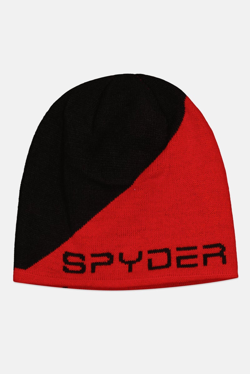 Spyder Men Brand Logo Knitted Reversible Beanie, Red - Image 1
