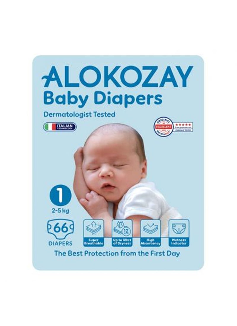 Alokozay Premium Baby Diapers - Size 1 2-5 Kg 66 Diapers - Image 1