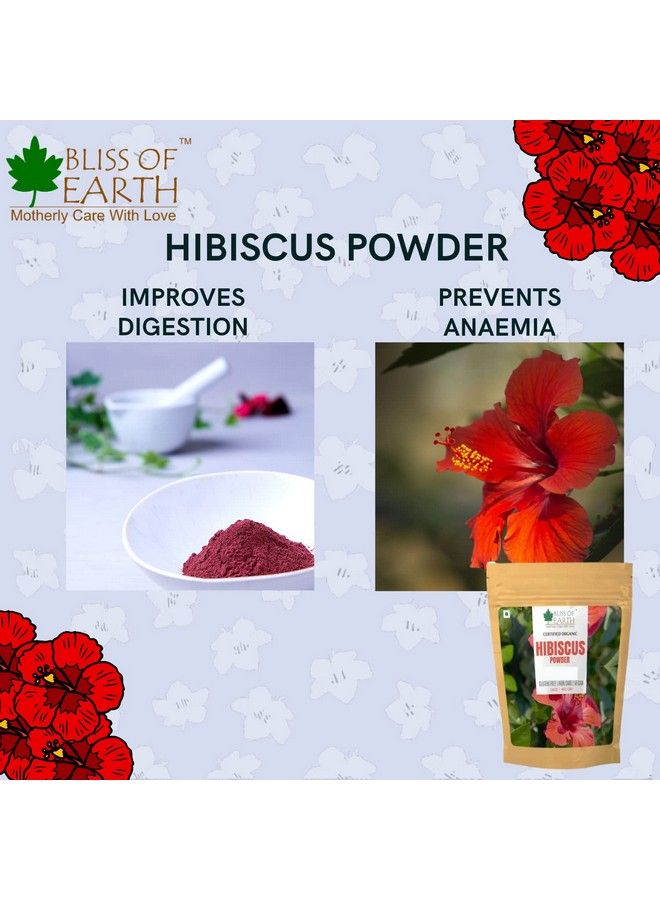 BLISS OF EARTH مسحوق الكركديه النقي والطبيعي بنسبة 100%؛ 2X453 جم؛ يجعل الشعر أقوى وأكثر كثافة؛ يتحكم في الشيخوخة؛ يعالج حب الشباب والبثور؛ - Image 4