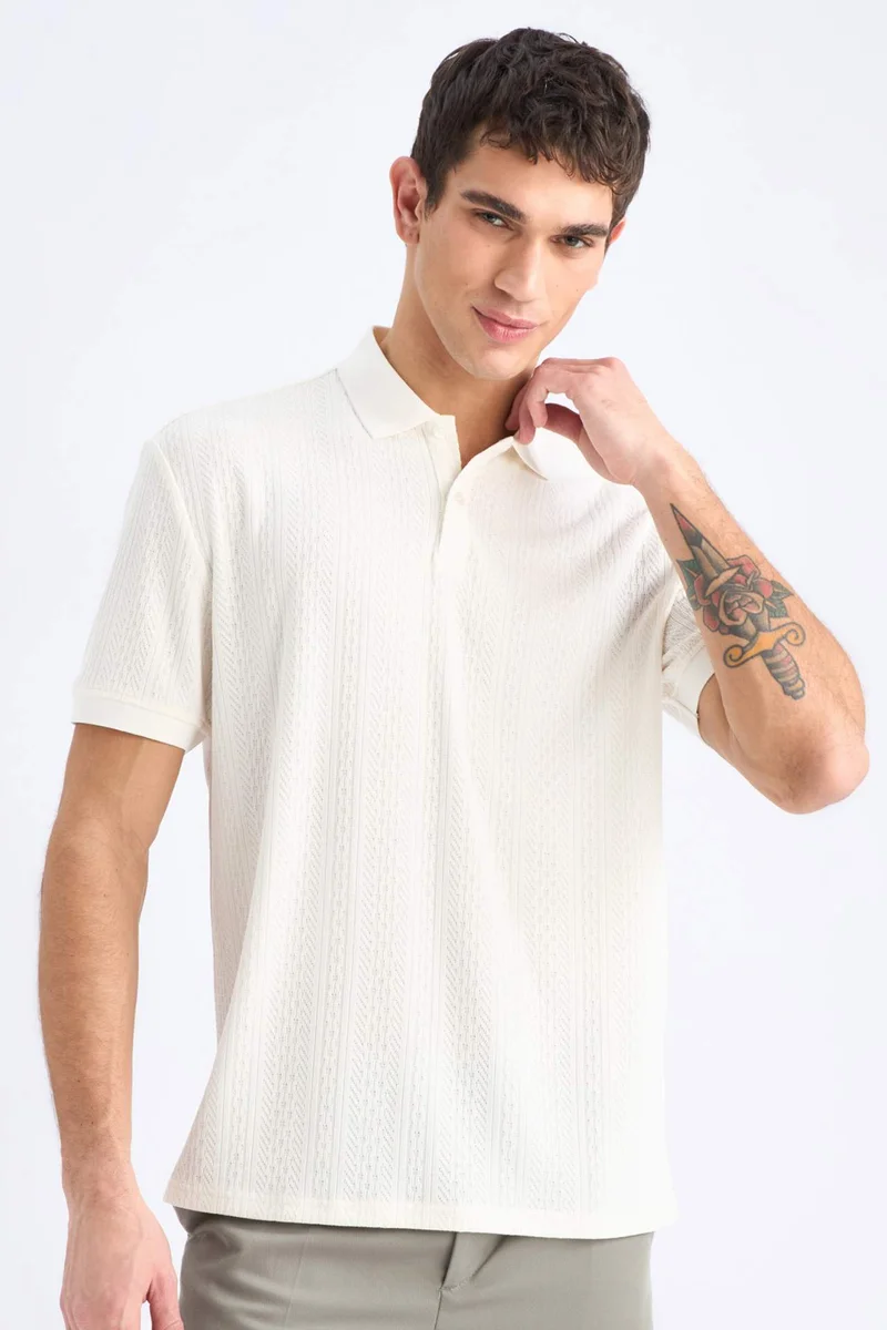 ديفاكتو Regular Fit Short Sleeve Knitted Polo Shirt
