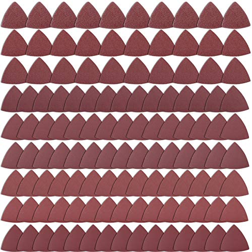 AUSTOR 120 Pieces Triangular Sandpaper, Triangle Sanding Sheets Fit 3-1/8 Inch Oscillating Multi Tool Sanding Pad, Hook and Loop Assorted 40/60/80/120/150/180/240/320/400 Grits, No Holes - Image 1