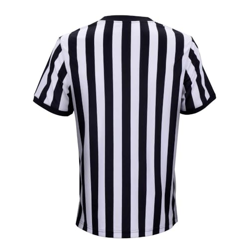 allentian Men's Referee Shirt - Official Black & White Stripe Referee/Umpire Jersey – Pro-Style V-Neck Referee Uniform, Basketball, Football, Soccer (L) - Image 3