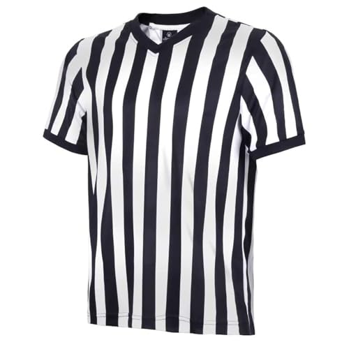 allentian Men's Referee Shirt - Official Black & White Stripe Referee/Umpire Jersey – Pro-Style V-Neck Referee Uniform, Basketball, Football, Soccer (L) - Image 1