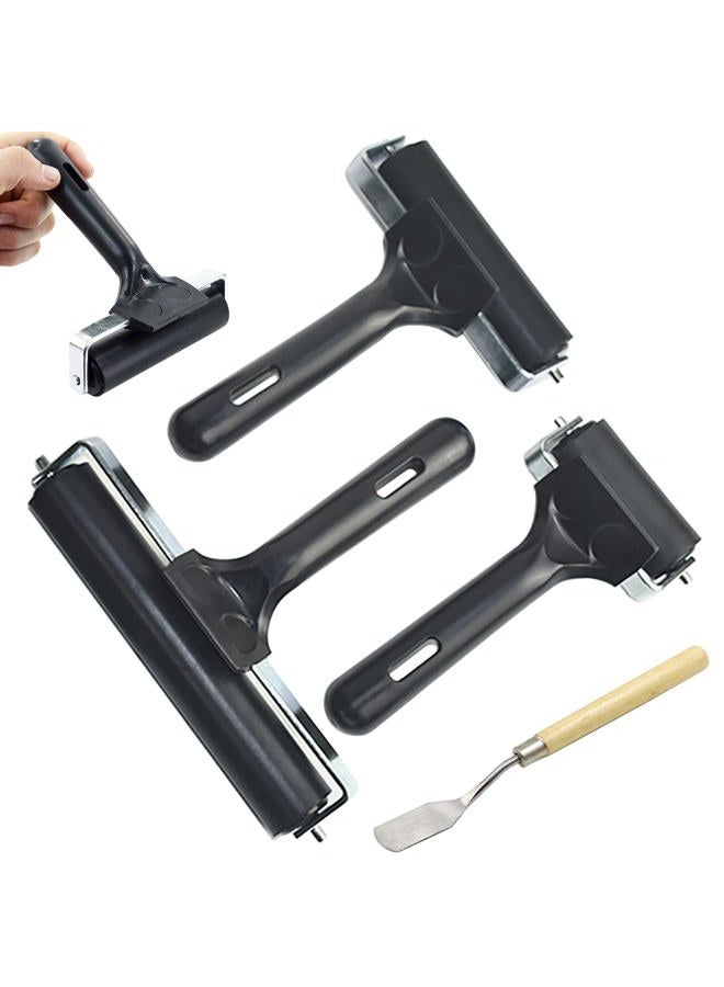 HRJZF 3 Pack Rubber Roller Brayer for Crafts,Printmaking Brayers,Hard Rubber Roller Brayers with 1Pcs Painting Scraper Paint Brush Ink Applicator Art Craft Oil Painting Tool(2.4'', 4'', 6'') - Image 1