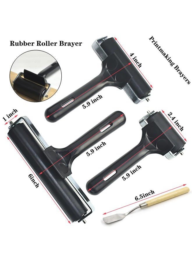 HRJZF 3 Pack Rubber Roller Brayer for Crafts,Printmaking Brayers,Hard Rubber Roller Brayers with 1Pcs Painting Scraper Paint Brush Ink Applicator Art Craft Oil Painting Tool(2.4'', 4'', 6'') - Image 2
