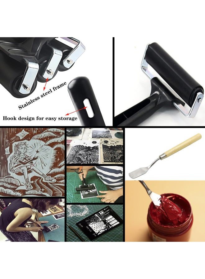 HRJZF 3 Pack Rubber Roller Brayer for Crafts,Printmaking Brayers,Hard Rubber Roller Brayers with 1Pcs Painting Scraper Paint Brush Ink Applicator Art Craft Oil Painting Tool(2.4'', 4'', 6'') - Image 5
