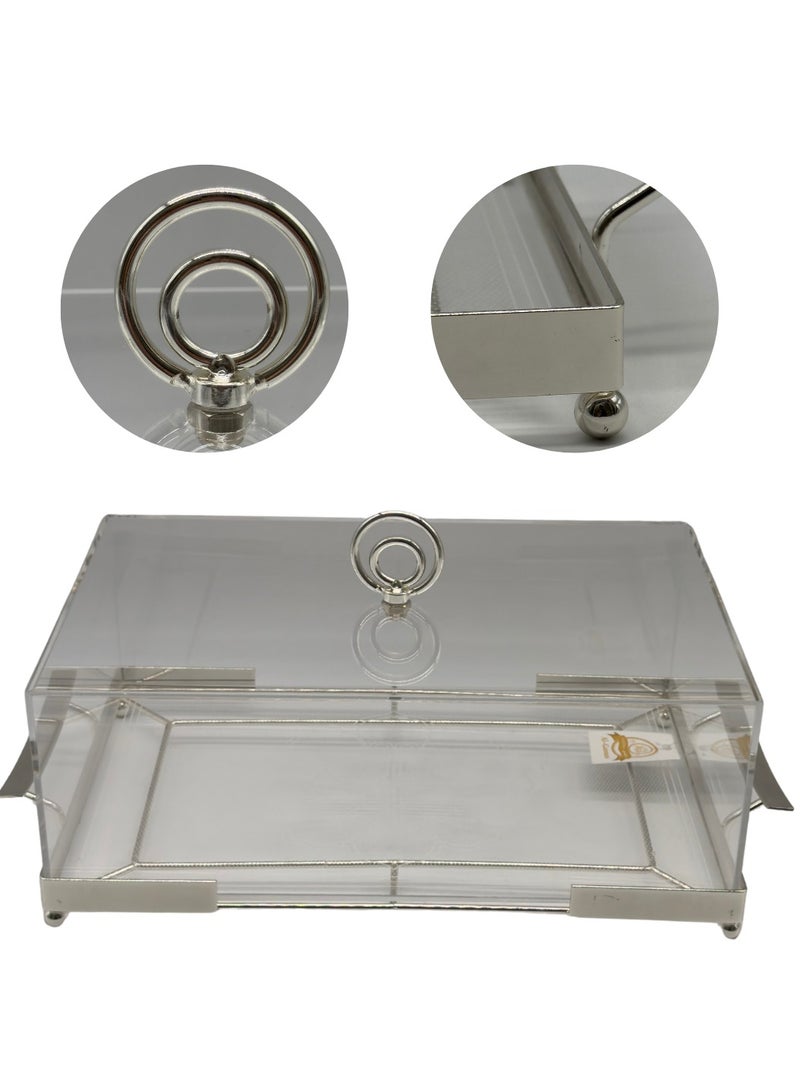 AL-GANNAS Medium Size Rectangular Cake Tray | Silver Stainless Steel Top on Acrylic Base | Elegant Serving Dish for Desserts & Pastries - Image 2
