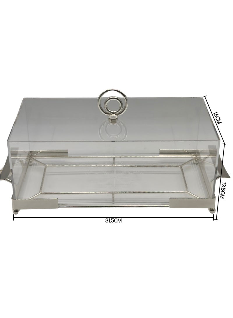AL-GANNAS Medium Size Rectangular Cake Tray | Silver Stainless Steel Top on Acrylic Base | Elegant Serving Dish for Desserts & Pastries - Image 3