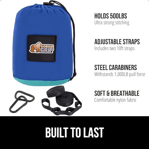 GORILLA GRIP Durable Camping Hammock with Heavy Duty Tree Straps Portable Hammocks for Outside Easy to Use Travel Swing Chair Outdoor Camper Hiker Essentials Backpacking Gear Gifts Double Blue - Image 3