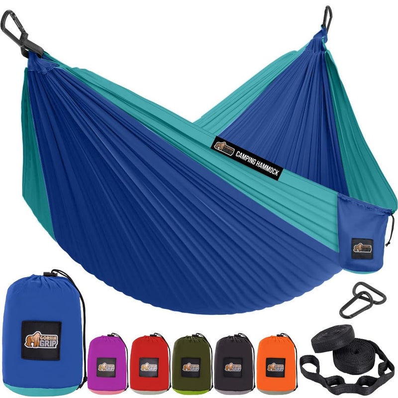 GORILLA GRIP Durable Camping Hammock with Heavy Duty Tree Straps Portable Hammocks for Outside Easy to Use Travel Swing Chair Outdoor Camper Hiker Essentials Backpacking Gear Gifts Double Blue - Image 2