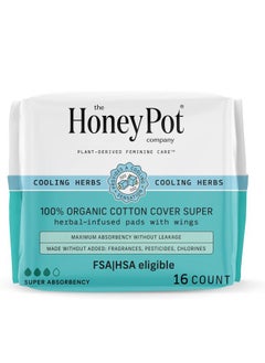 the Honey Pot company Herbal Pads for Women - Super w/Wings - Infused w/Essential Oils for Cooling Effect, Organic Cotton Cover, & Ultra-Absorbent Pulp Core - Feminine Care - FSA & HSA - 16 ct  - Image 1