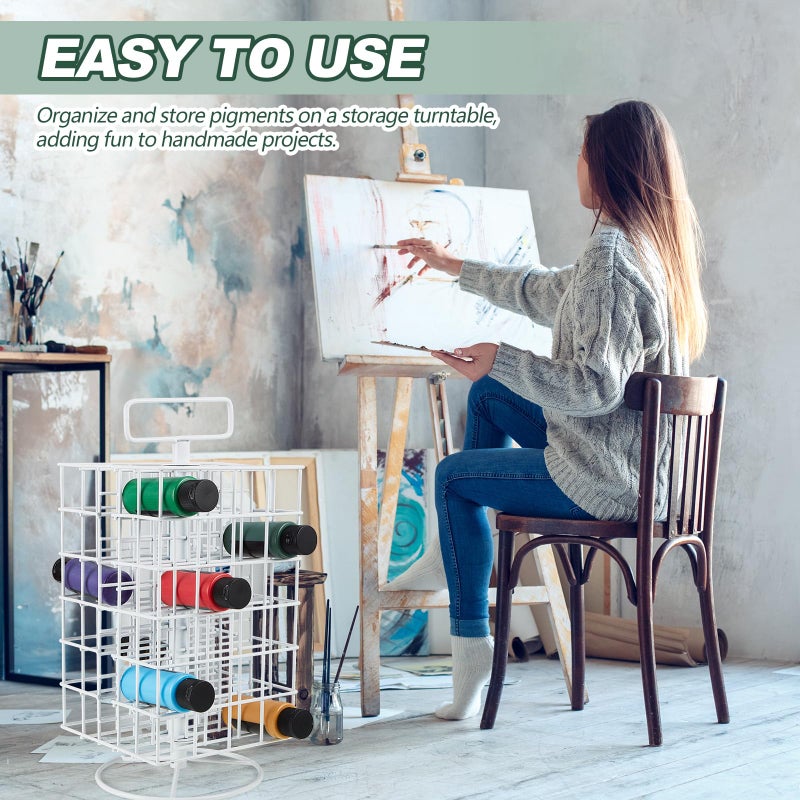 Yaocom 2 Pcs Spinning Paint Organizer Rack 360 Degree Rotating 6 Tier Paint Storage Tower Holder Stand Holds up to 48 (2 oz) Bottles for Art Acrylic, White - Image 2