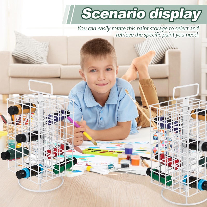 Yaocom 2 Pcs Spinning Paint Organizer Rack 360 Degree Rotating 6 Tier Paint Storage Tower Holder Stand Holds up to 48 (2 oz) Bottles for Art Acrylic, White - Image 5