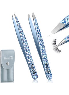 TsMADDTs TsMADDTs Eyebrow Hair Removal Tweezer, 2-Pack Slant and Point Tip Tweezers for Women and Men Eyebrows, Facial and Ingrown Hairs, Stainless Steel 