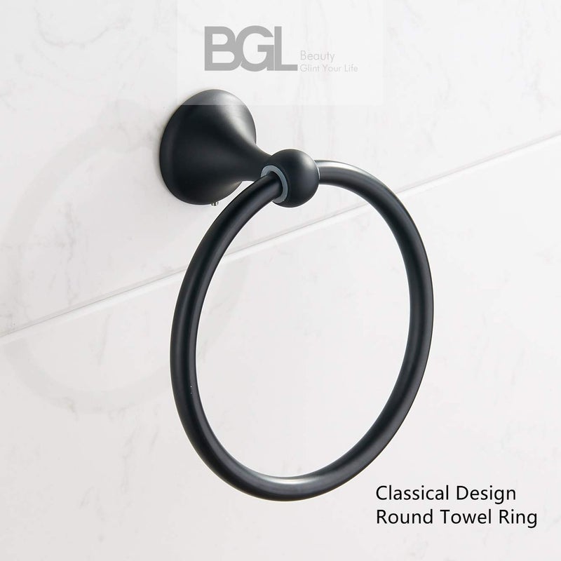 BGL Wall Mounted Classical Design Round Towel Ring for Bathroom (Black) - Image 4
