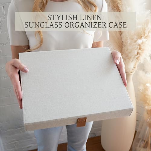 ZICOTO Beautiful Sunglass Storage Organizer For 8 Pairs - A Stylish Linen Case Protects and Displays All Your Glasses - The Perfect Storage Organizer To Hold Multiple Glasses Safe and Dust Free - Image 3