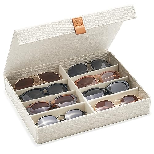 ZICOTO Beautiful Sunglass Storage Organizer For 8 Pairs - A Stylish Linen Case Protects and Displays All Your Glasses - The Perfect Storage Organizer To Hold Multiple Glasses Safe and Dust Free - Image 1